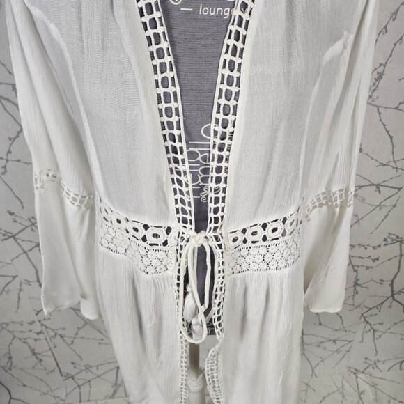 Goa by Japna White Eyelet Tie Front Beach Cover Cardigan - Picture 2 of 8